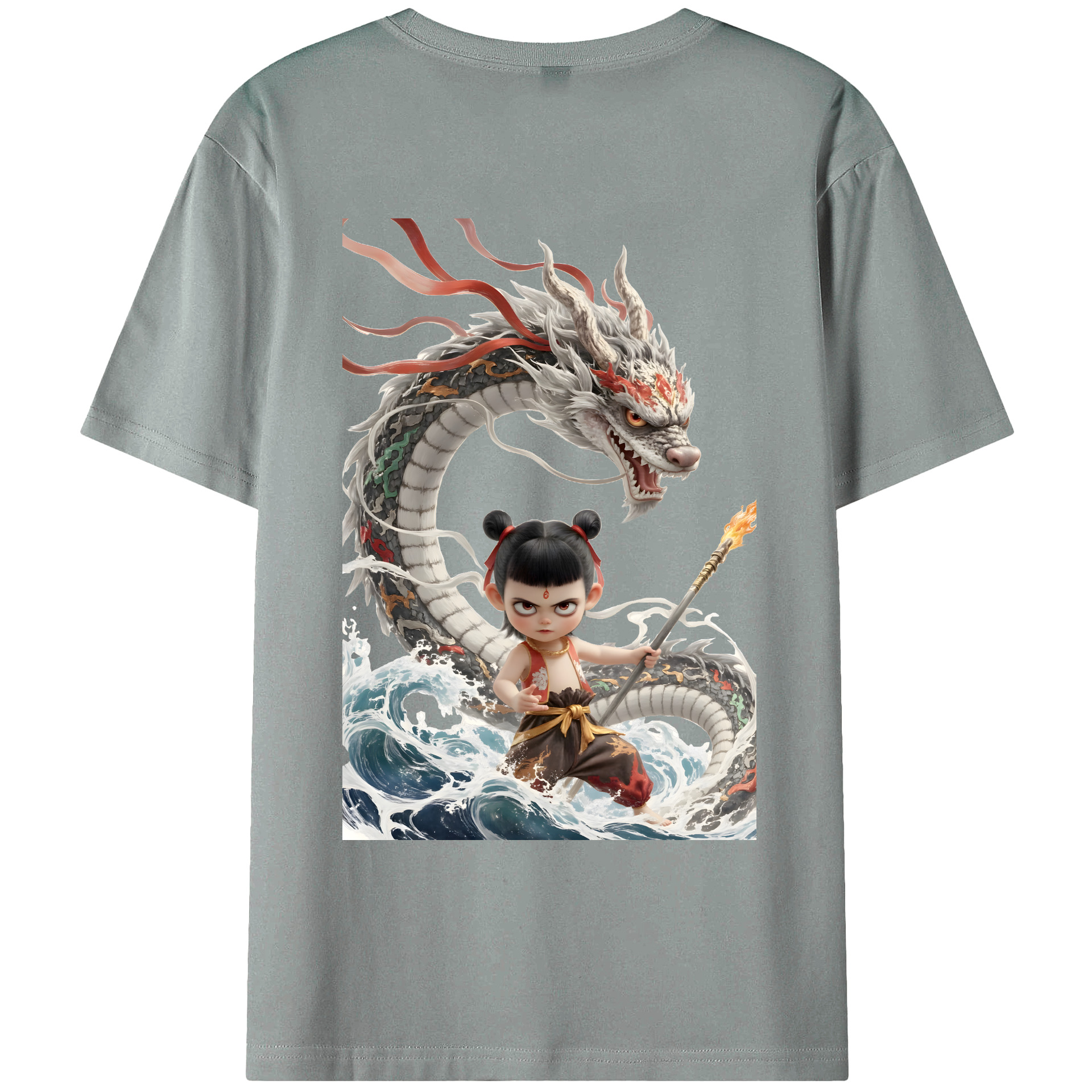 （画像用） Ne Zha 2 ナタ 魔童の大暴れ 綿100％ メンズ半袖Tシャツ（バックプリント） 通気性